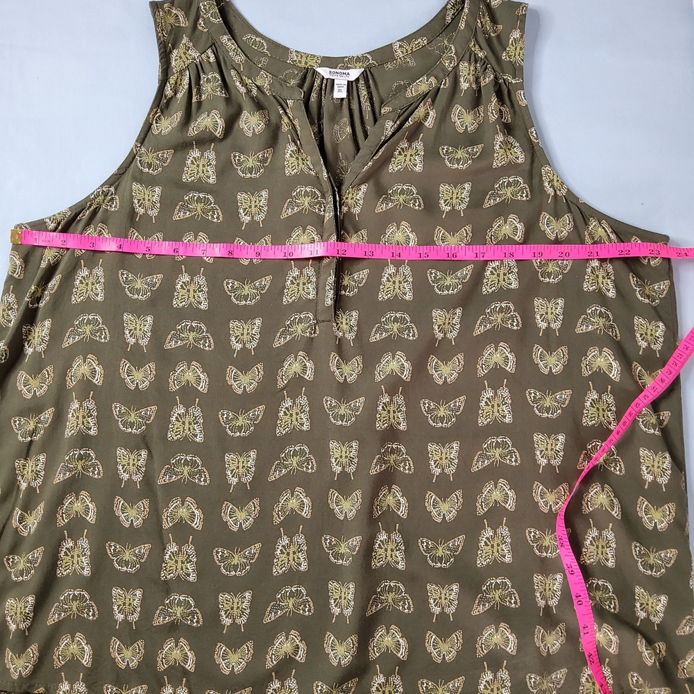 Sonoma Olive Green Butterfly Print Sleeveless Blouse - Picture 4 of 5